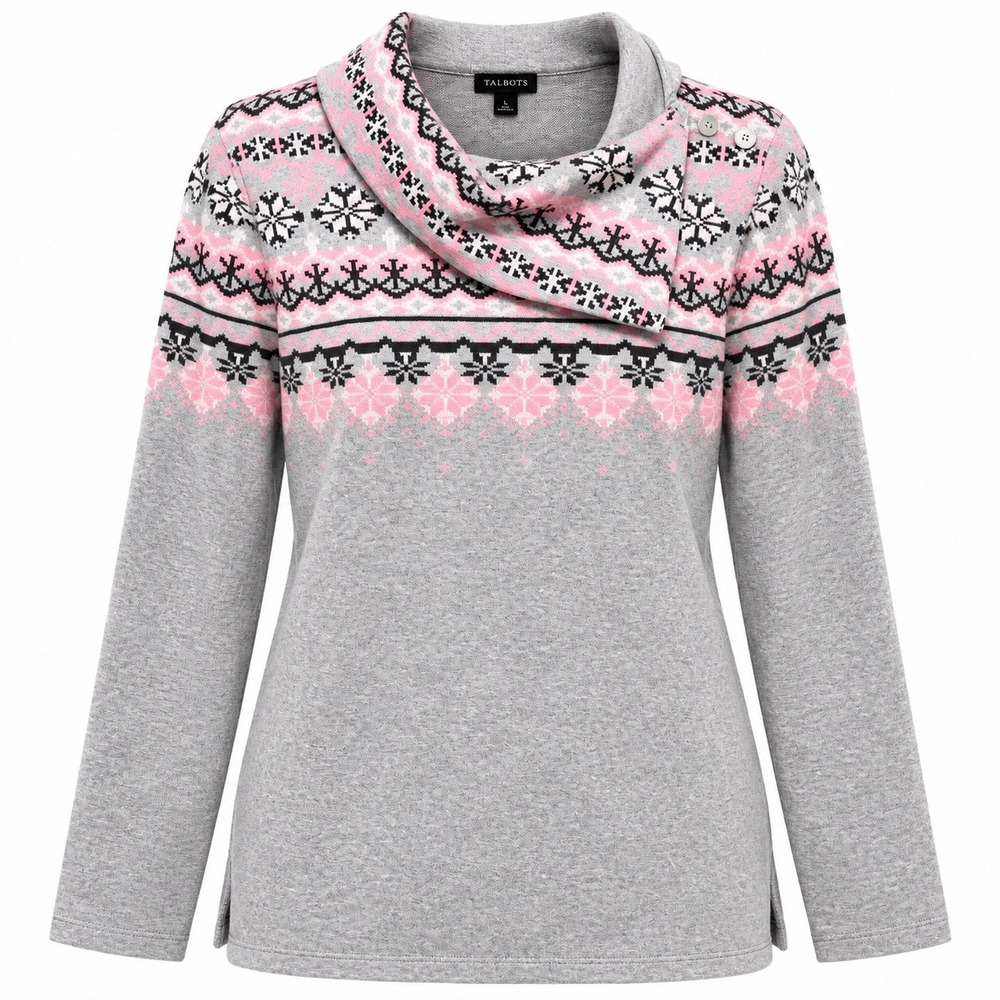 Talbots Nordic Fair Isle Funnel Neck Sweater Size Small Coquette Old Money Luxe